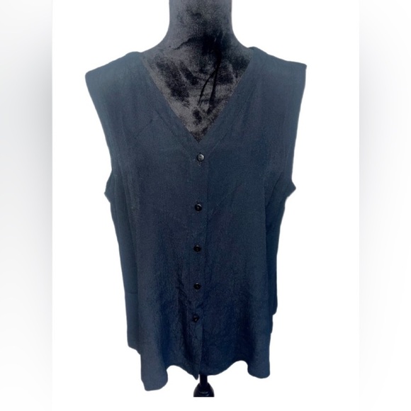 Eileen Fisher Black Sleeveless Buttoned Tank Top- Large - Picture 1 of 3